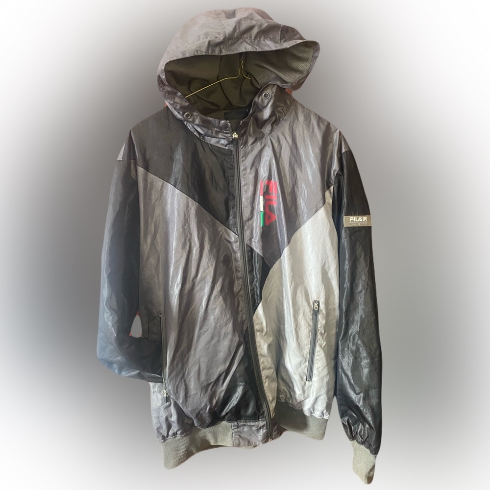 Fila Men's Black and Gray windbreaker Jacket - M